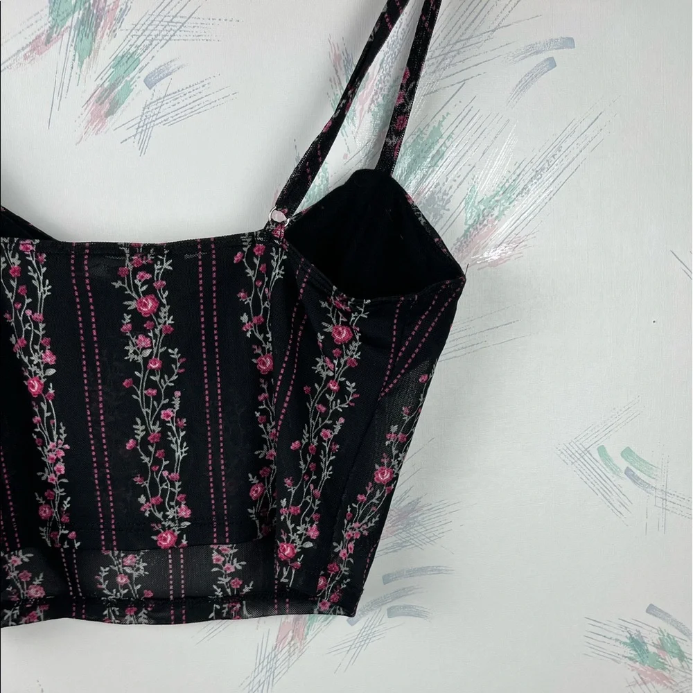 Forever 21 Black Pink Floral Print Cropped Bra Top - Picture 6 of 8